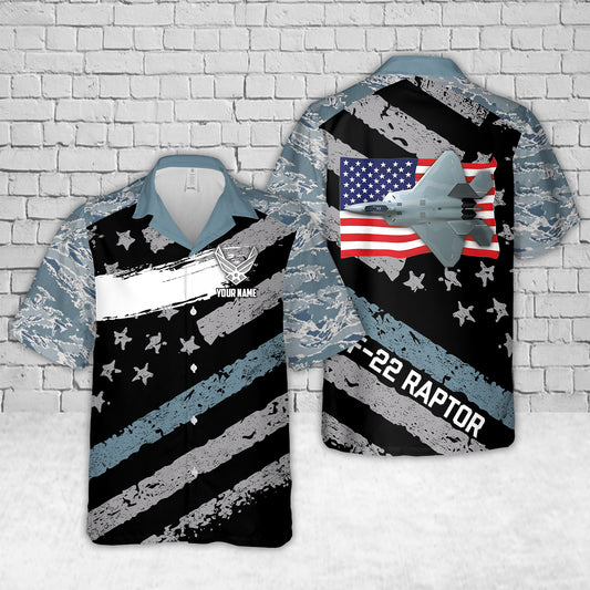 Custom Name US Air Force F-22 Raptor Aircraft Flag Hawaiian Shirt