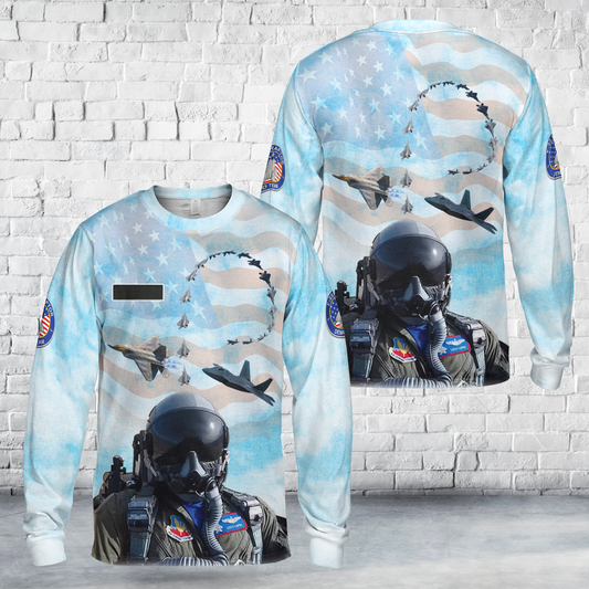 Custom Name US Air Force F-22 Raptor Demo Team AOP Long Sleeve Shirt