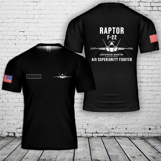 Custom Custom Name US Air Force F-22 Raptor Stealth Air Superiority Fighter T-Shirt 3D