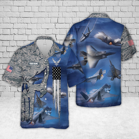 Custom Name US Air Force F-35 Lightning II Aircraft Camo Hawaiian Shirt