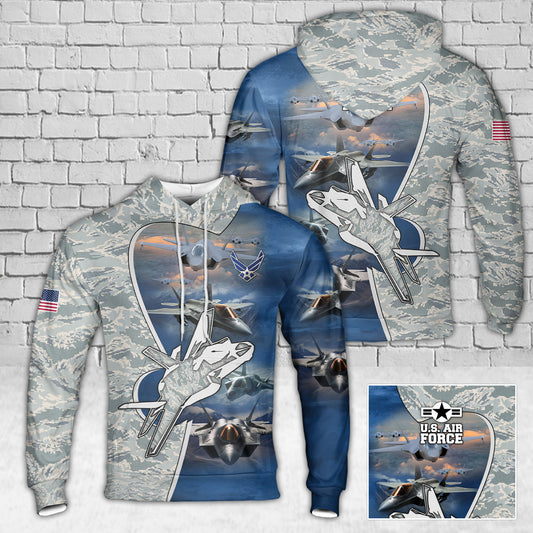 Custom Name US Air Force F-35 Lightning II Aircraft Camo Hoodie 3D
