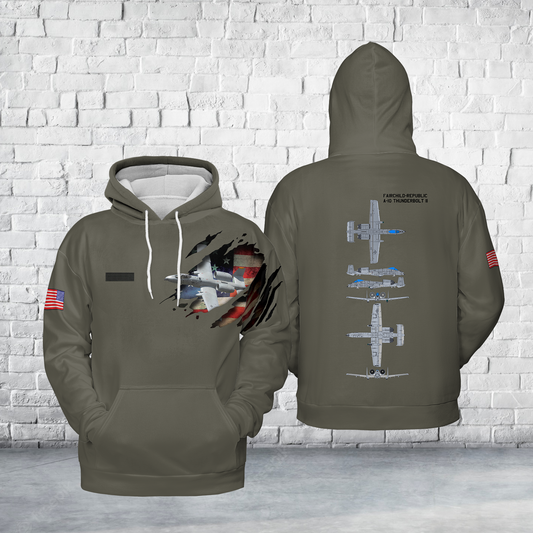 Custom Name US Air Force Fairchild Republic A-10 Thunderbolt II Hoodie 3D