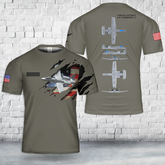 Custom Name US Air Force Fairchild Republic A-10 Thunderbolt II T-Shirt 3D