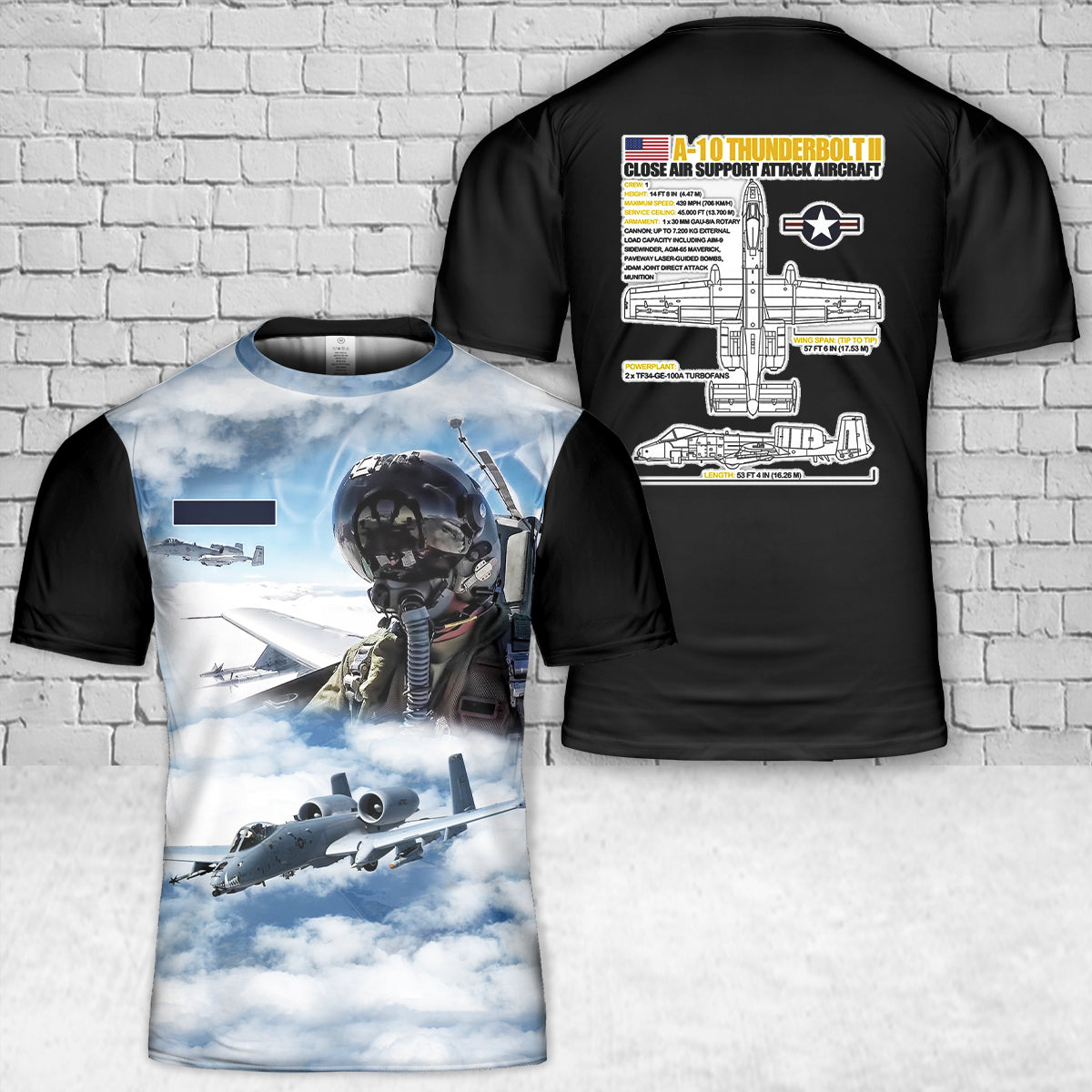 Custom Name US Air Force Fairchild Republic A-10 Thunderbolt II T-Shirt 3D