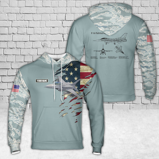 Custom Name US Air Force General Dynamics F-16 Fighting Falcon Hoodie 3D