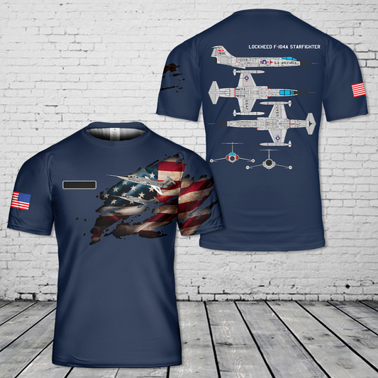 Custom Name US Air Force Lockheed F-104A Starfighter T-Shirt 3D