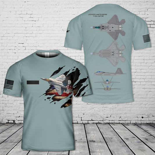 Custom Name US Air Force Lockheed Martin F-22A Raptor T-Shirt 3D