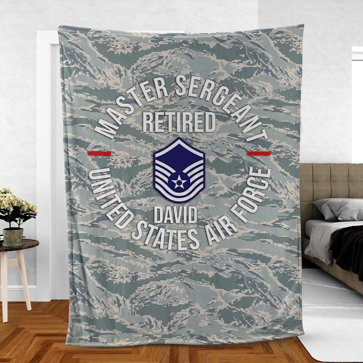 Custom Name US Air Force Master Sergeant Retired Fleece Blanket