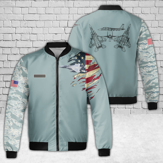 Custom Name US Air Force McDonnell Douglas F-15 Eagle AOP Fleece Bomber Jacket