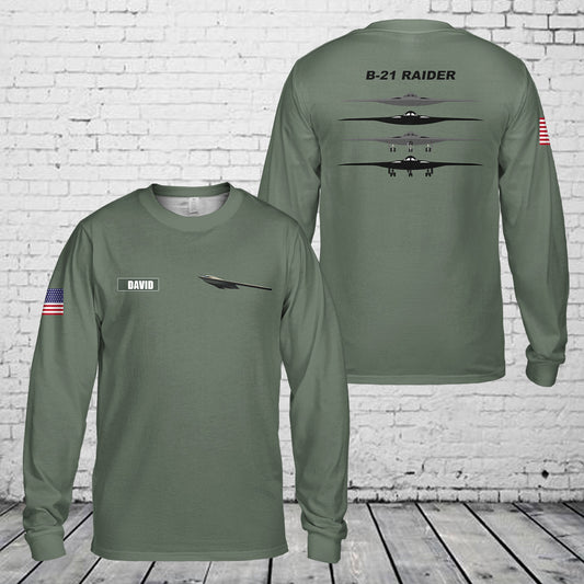 Custom Name US Air Force Northrop Grumman B-21 Raider Long Sleeve Shirt