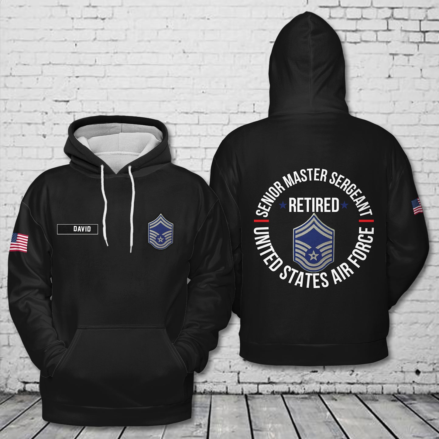 Custom Name US Air Force Senior Master Sergeant Retired 3D Hoodie