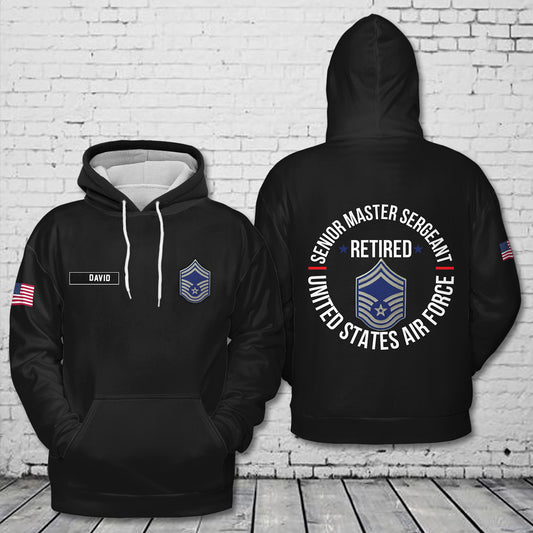 Custom Name US Air Force Senior Master Sergeant Retired 3D Hoodie