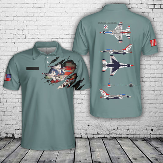 Custom Name US Air Force Thunderbird Lockheed Martin F-16 Fighting Falcon Polo Shirt