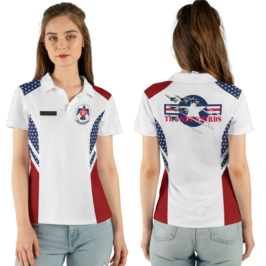 Custom Name US Air Force Thunderbirds AOP Women's Polo Shirt (Midweight)