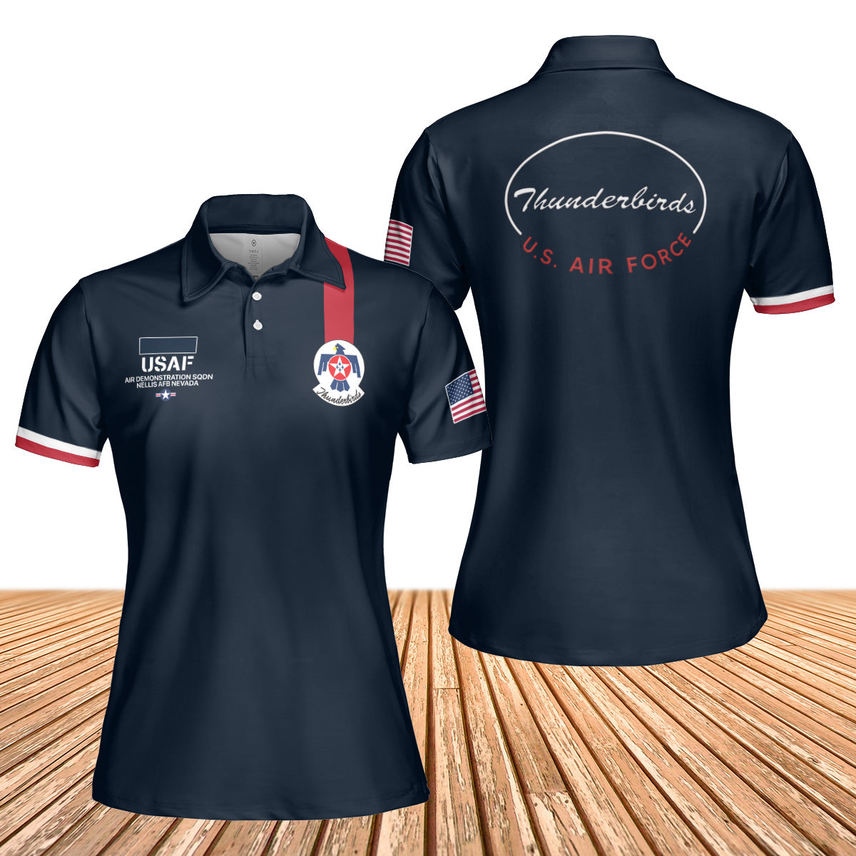 Custom Name US Air Force Thunderbirds Women's Polo Shirt (Midweight)
