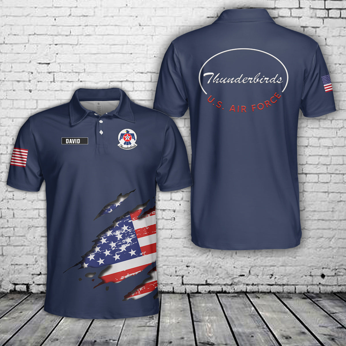 Custom Name US Air Force Thunderbirds, 4th Of July Polo Shirt