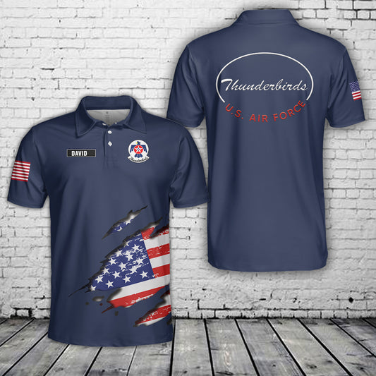 Custom Name US Air Force Thunderbirds, 4th Of July Polo Shirt