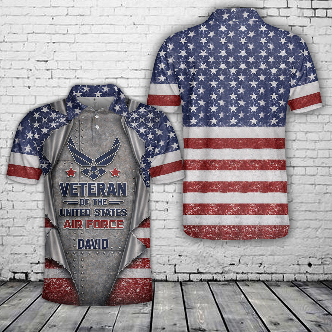 Custom Name US Air Force Veteran Polo Shirt
