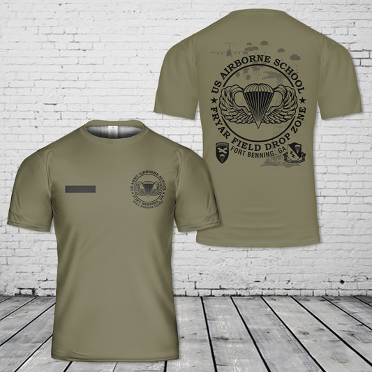 Custom Name US Airborne School Fryar Field Drop Zone Fort Benning, GA T-Shirt 3D