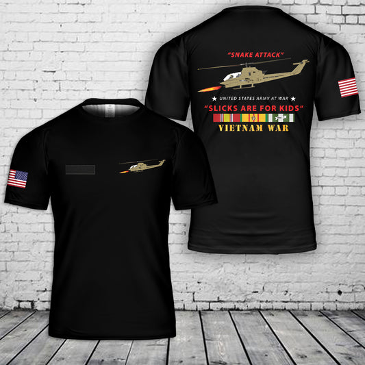 Custom Name US Army - AH-1 Cobra - Snake Attack - Slicks are for Kids Vietnam War T-Shirt 3D