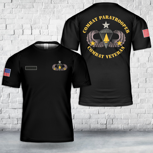 Custom Name US Army - Combat Paratrooper - Combat Veteran T-Shirt 3D
