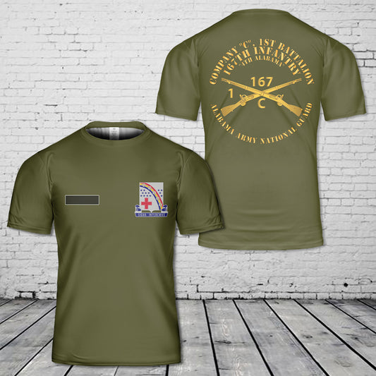 Custom Name US Army - Company C, 1st Bn, 167th Infantry - 4th Alabama, Alabama National Guard T-Shirt 3D