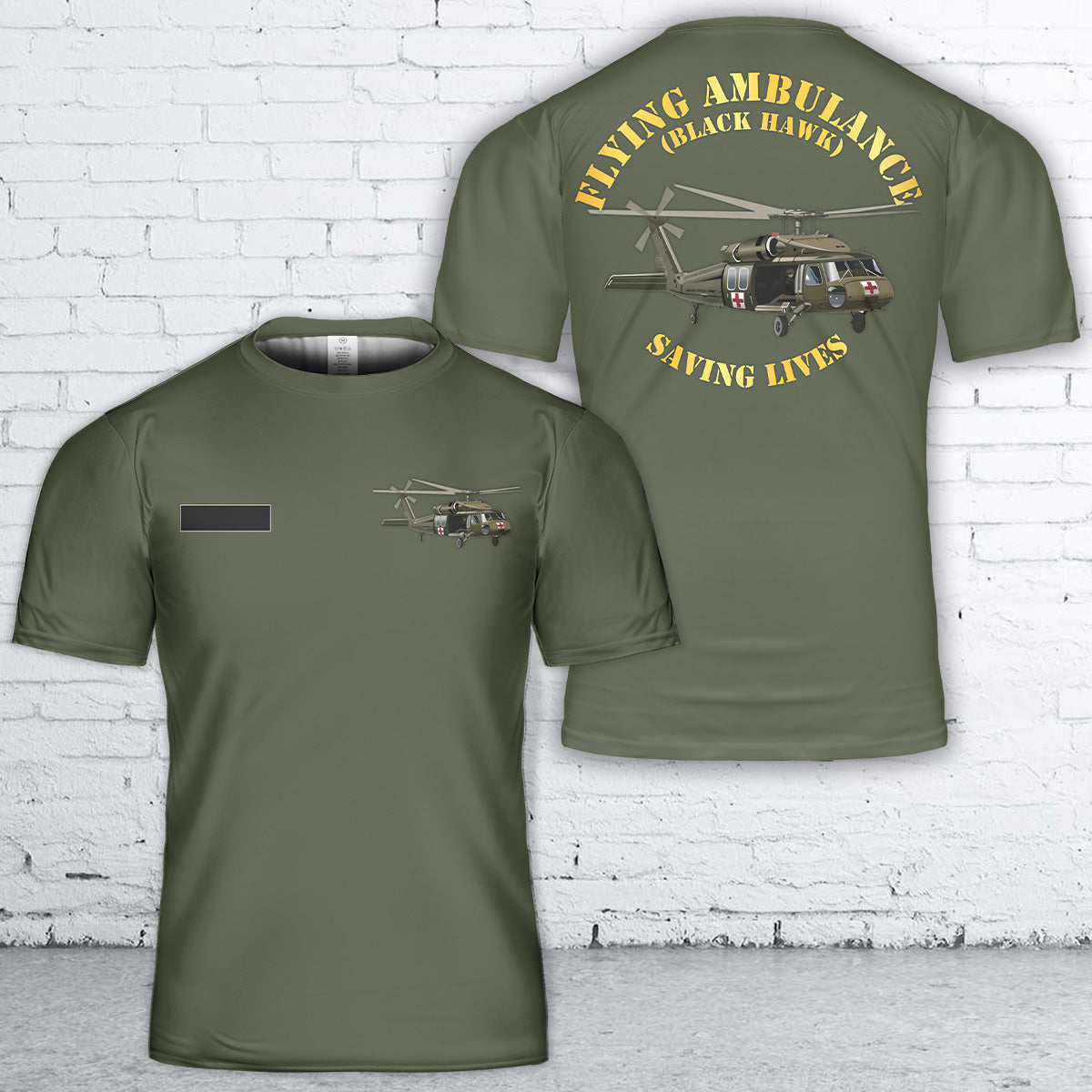Custom Name US Army - Flying Ambulance - Black Hawk - Saving Lives T-Shirt 3D