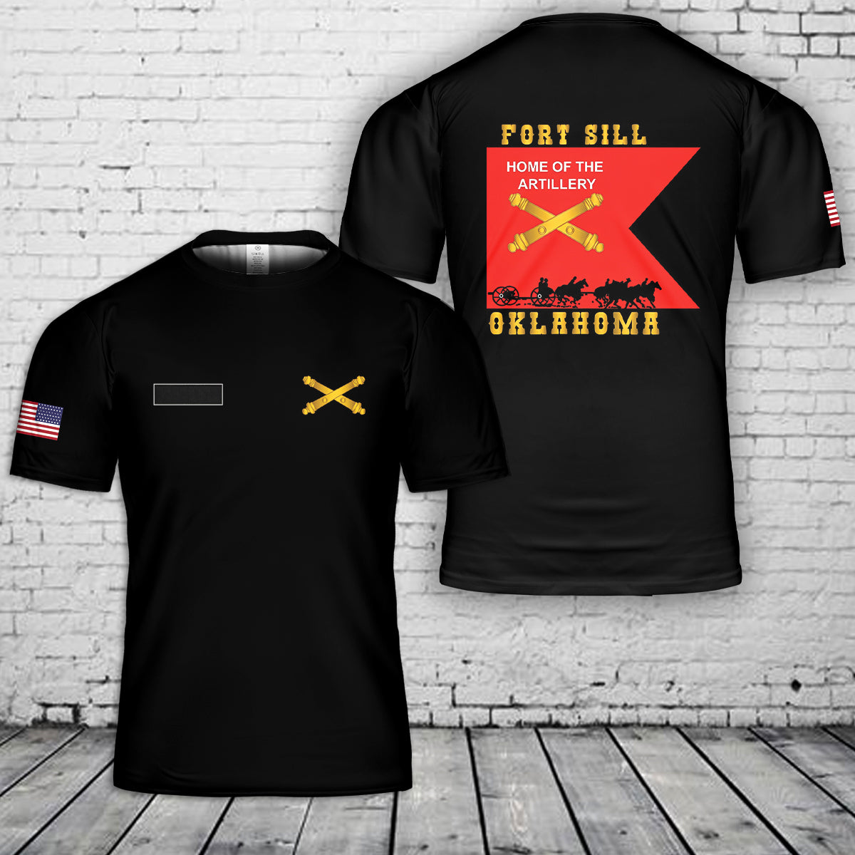 Custom Name US Army - Fort SIll, Home of Artillery Guidon T-Shirt 3D