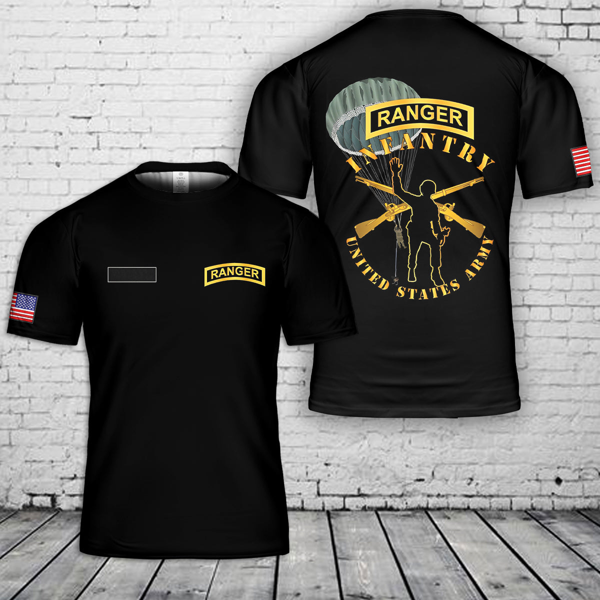Custom Name US Army - Infantry - Follow Me - Ranger Tab - Paratrooper T-Shirt 3D