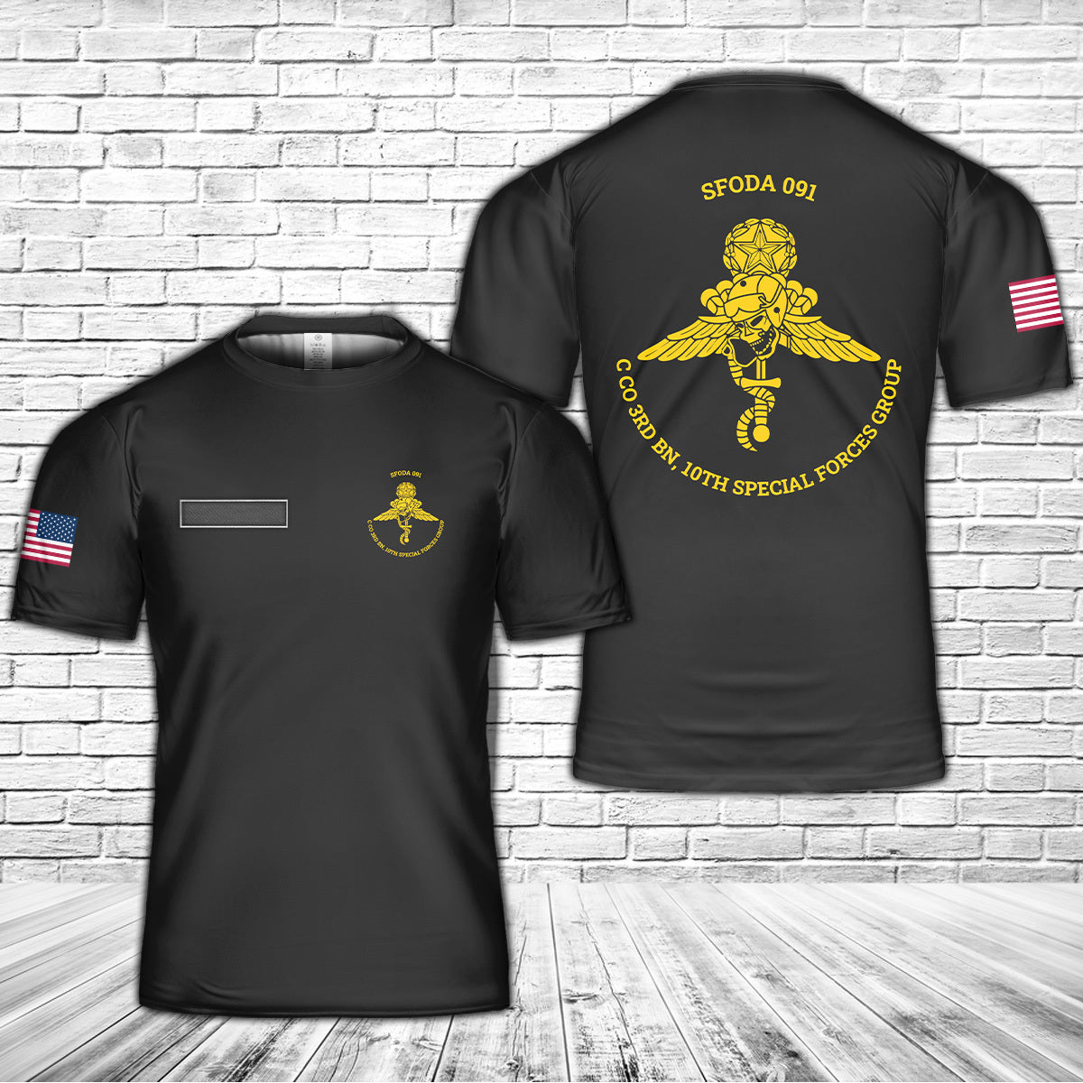 Custom Name US Army - Special Forces 10th SFG ODA 091 3rd Bn Charlie Co T-Shirt 3D