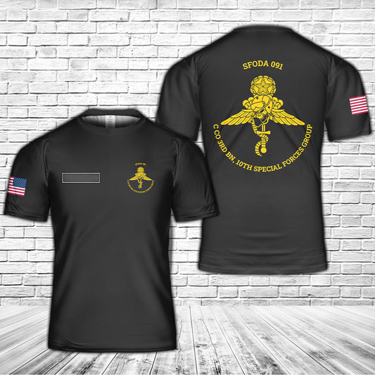 Custom Name US Army - Special Forces 10th SFG ODA 091 3rd Bn Charlie Co T-Shirt 3D