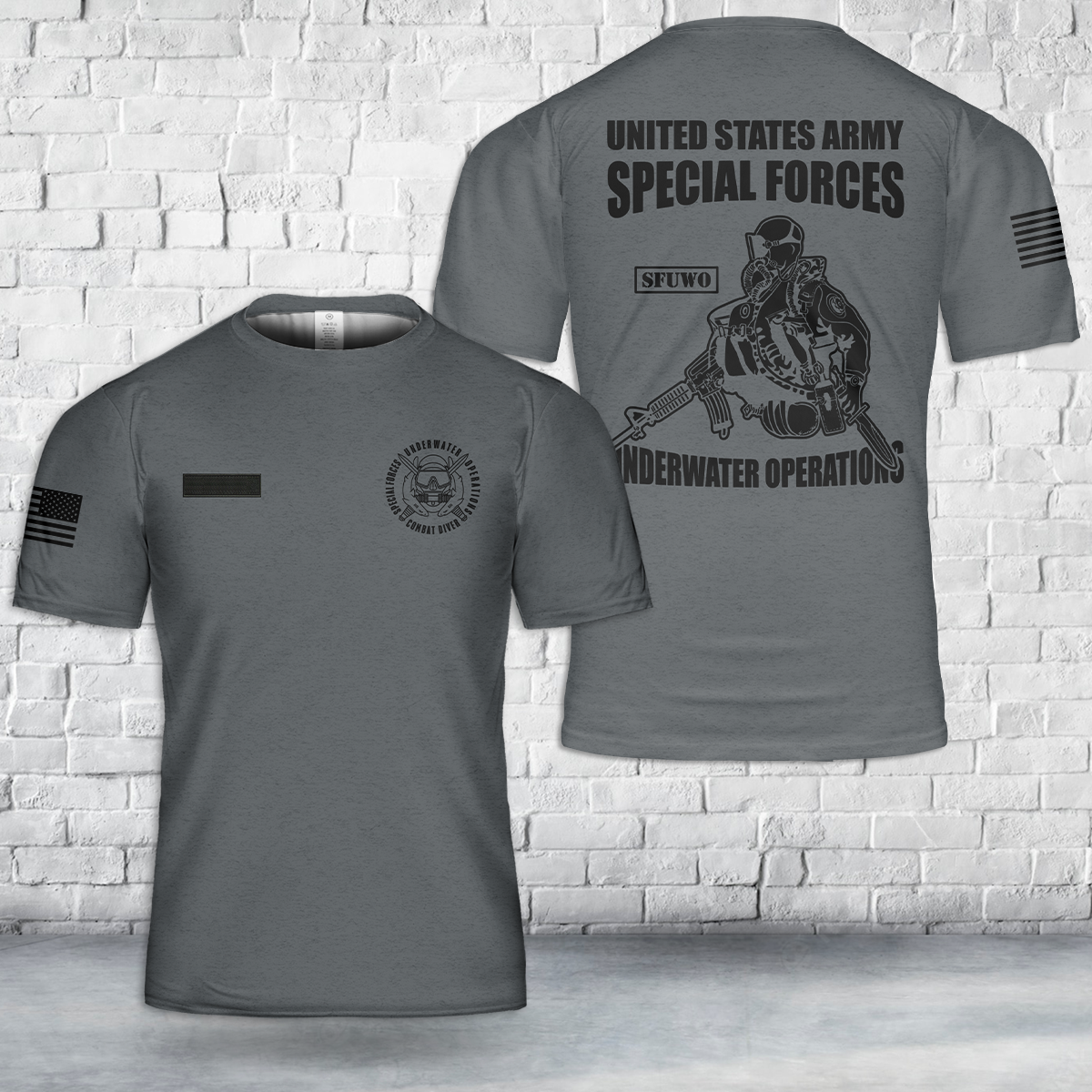 Custom Name US Army - Special Forces Underwater Operations Combat Diver T-Shirt 3D