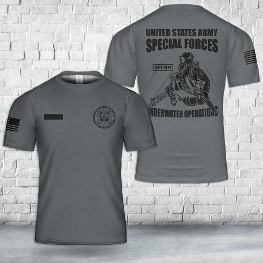 Custom Name US Army - Special Forces Underwater Operations Combat Diver T-Shirt 3D