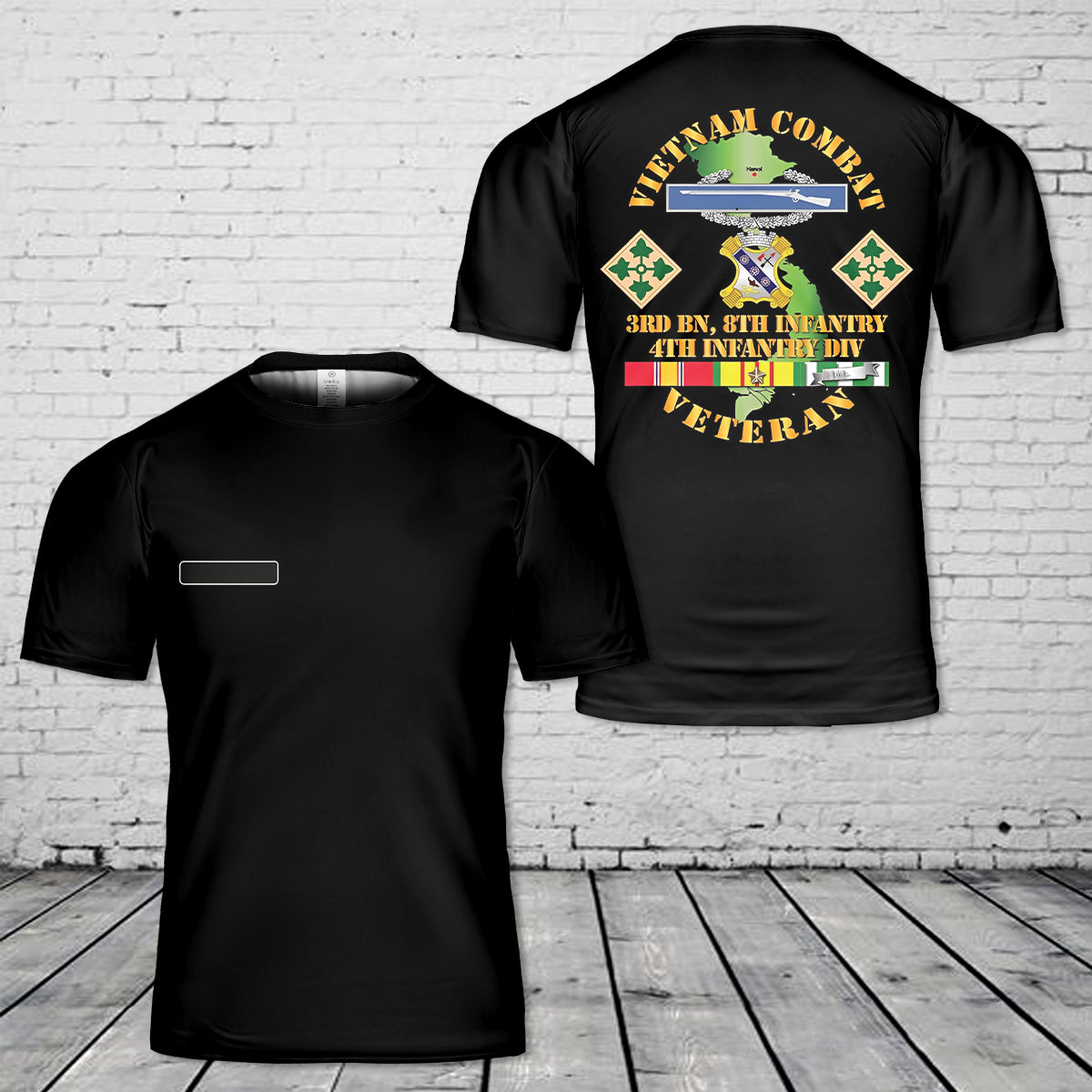 Custom Name US Army - Vietnam Combat Infantry Veteran w 3rd Bn 8th Inf - 4th ID T-Shirt 3D