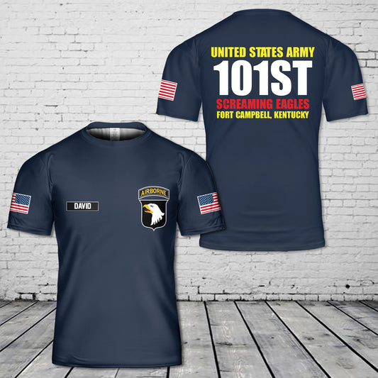 Custom Name US Army 101 Airborne Campbell, Kentucky 3D T-Shirt