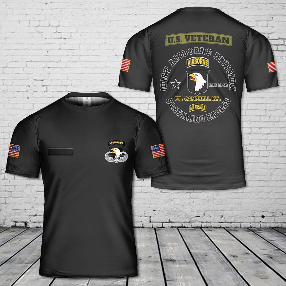 Custom Name US Army 101st Airborne Air Assault, Ft. Campbell T-Shirt 3D