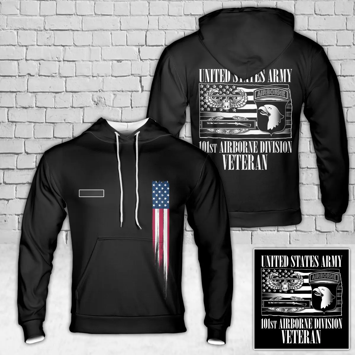 Custom Name US Army 101st Airborne Division- Combat Veteran Hoodie 3D