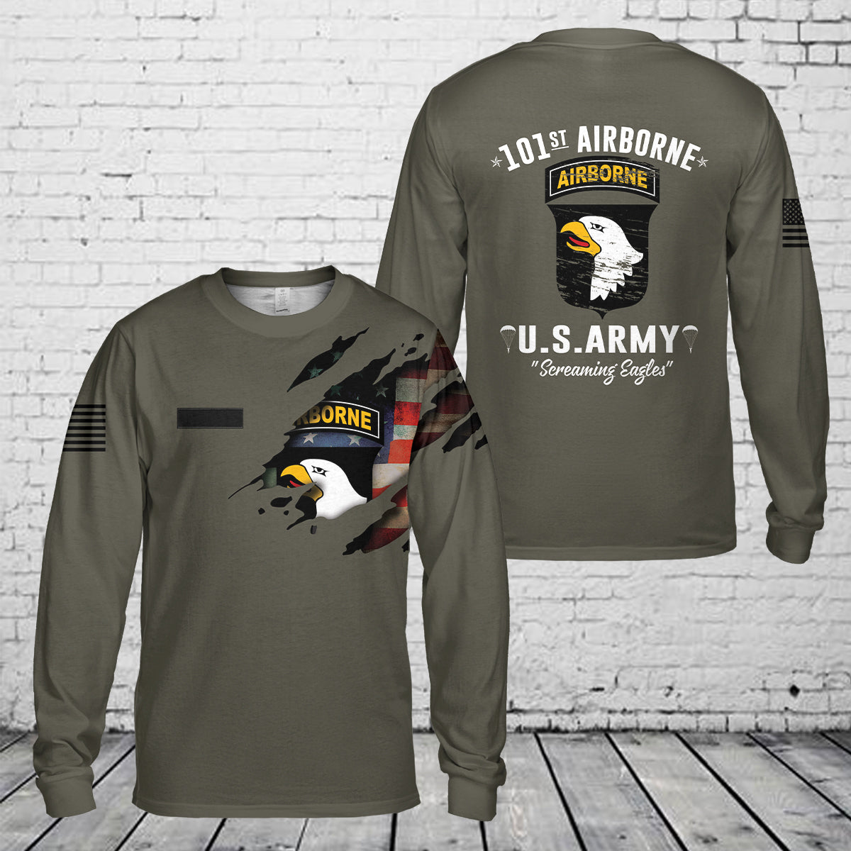 Custom Name US Army 101st Airborne Division AOP Long Sleeve Shirt