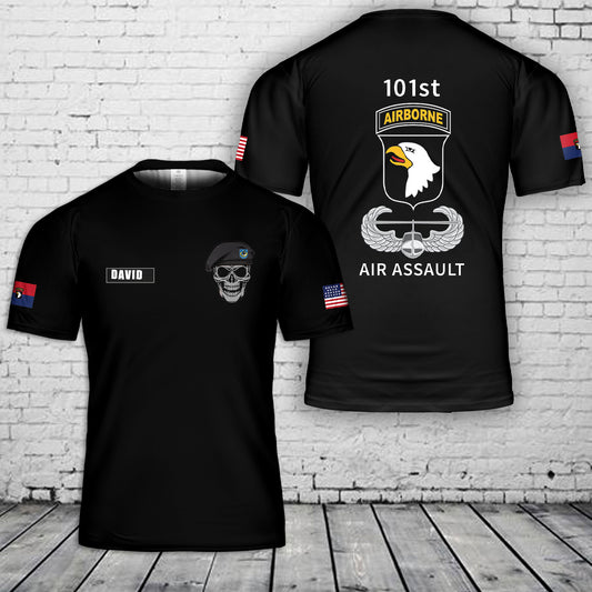 Custom Name US Army 101st Airborne Division Air Assault Screaming Eagles Skull 3D T-Shirt