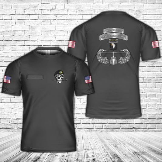 Custom Name US Army 101st Airborne Division Air Assault Screaming Eagles Skull Black Beret T-Shirt 3D