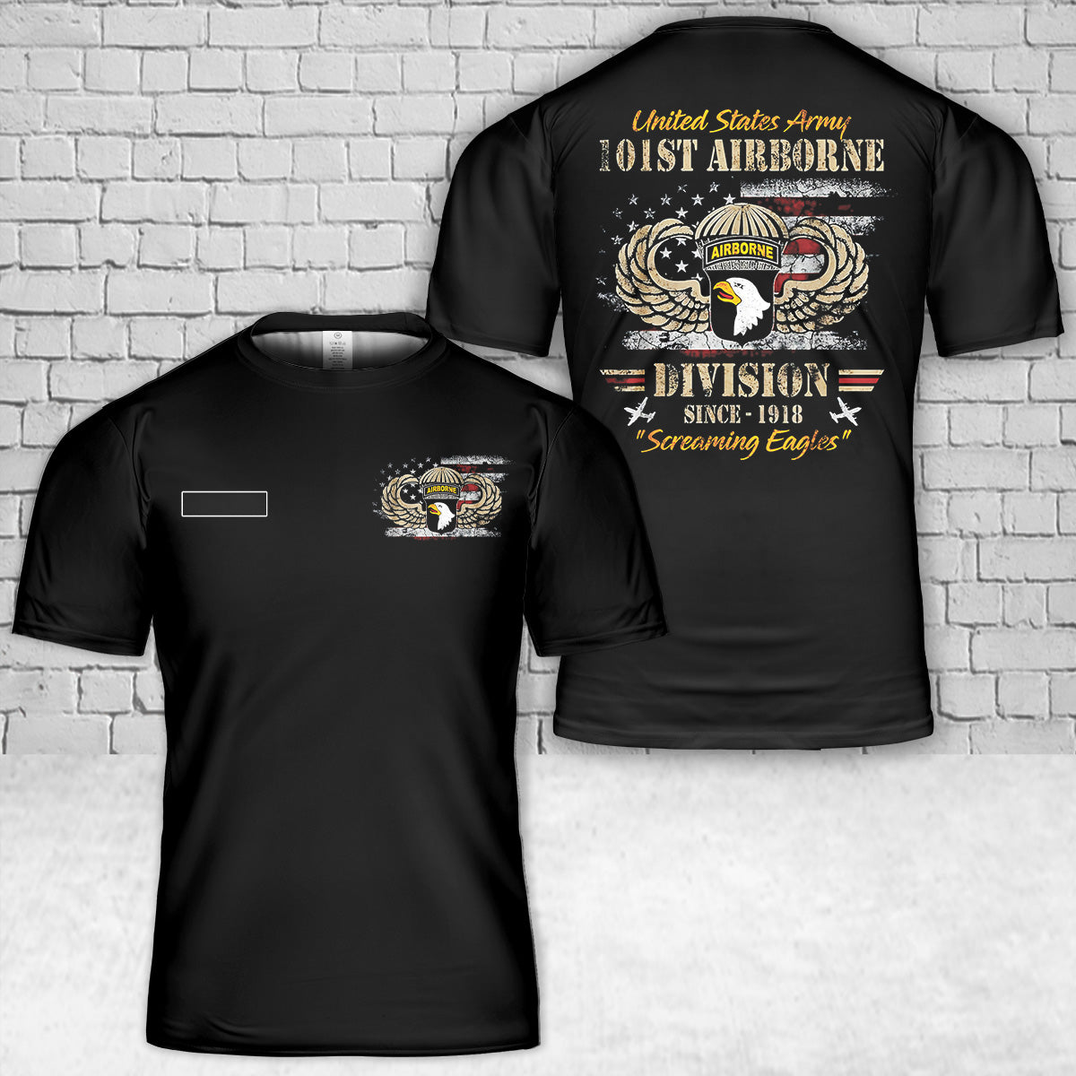 Custom Name US Army 101st Airborne Paratrooper Veteran Screaming Eagles T-Shirt 3D