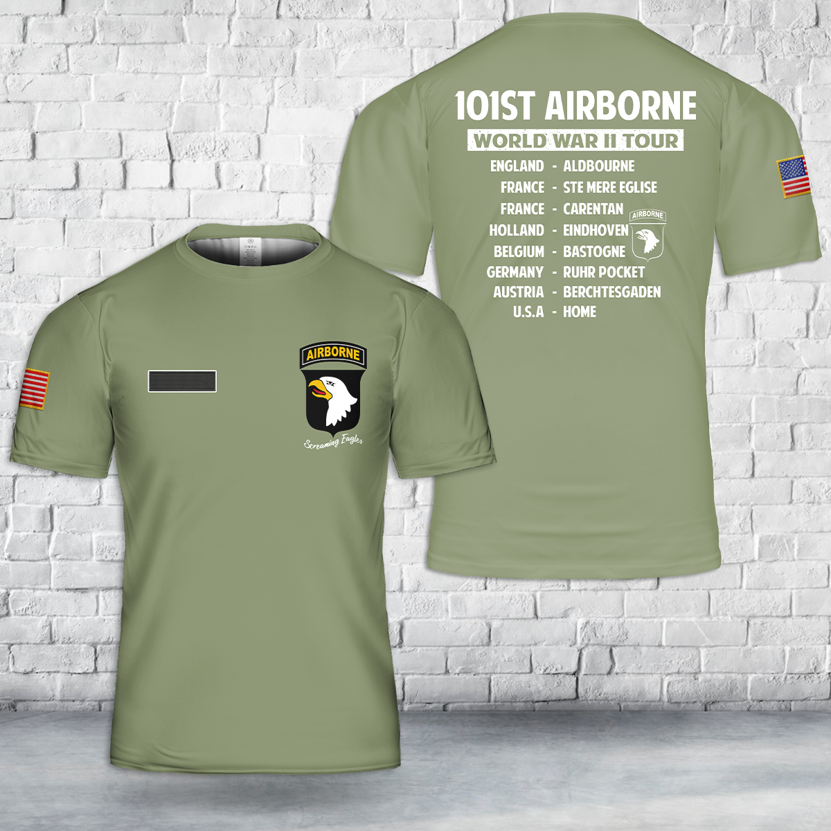 Custom Name US Army 101st Airborne World War 2 Tour T-Shirt 3D