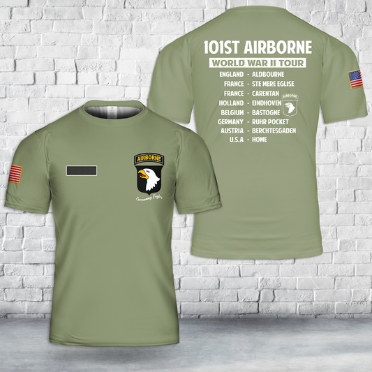 Custom Name US Army 101st Airborne World War 2 Tour T-Shirt 3D