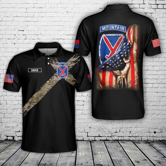 Custom Name US Army 10th Mountain Division 3D Polo Shirt