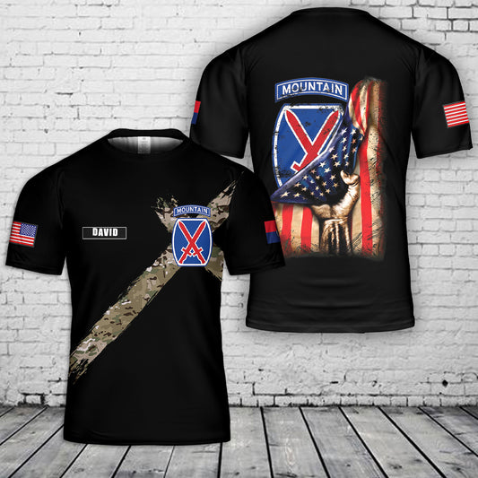 Custom Name US Army 10th Mountain Division 3D T-Shirt