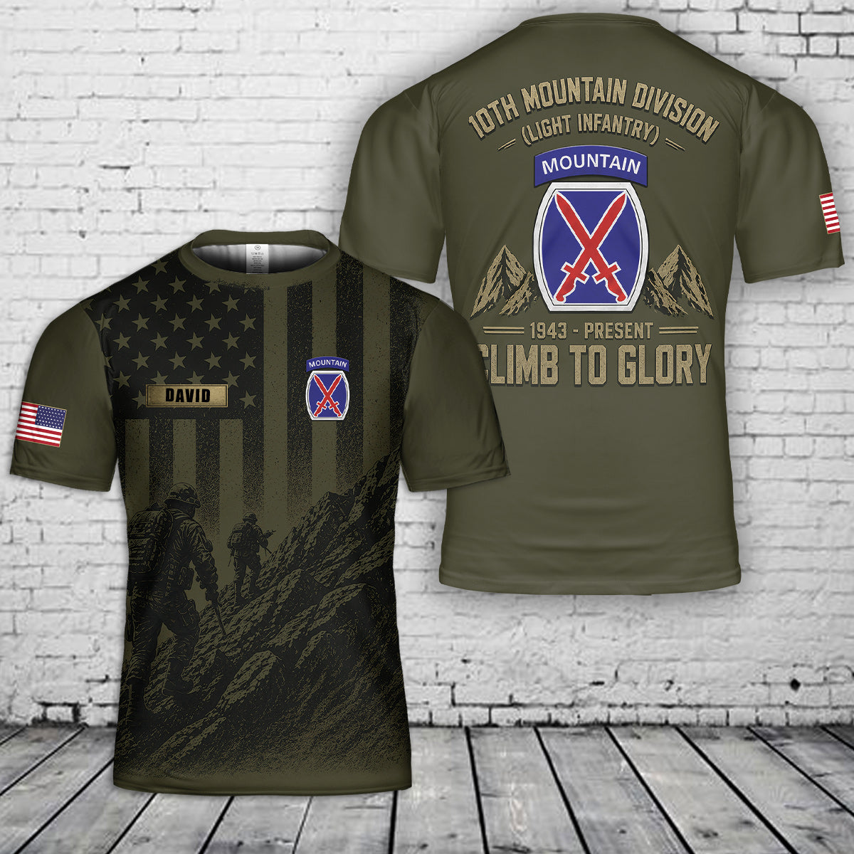 Custom Name US Army 10th Mountain Division 3D T-Shirt