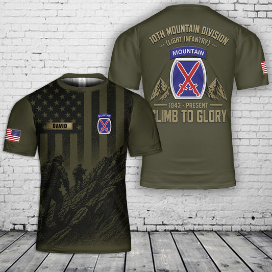 Custom Name US Army 10th Mountain Division 3D T-Shirt
