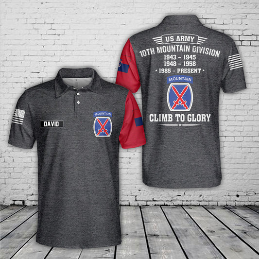 Custom Name US Army 10th Mountain Division Polo Shirt