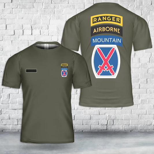 Custom Name US Army 10th Mountain Division Ranger Airborne T-Shirt 3D