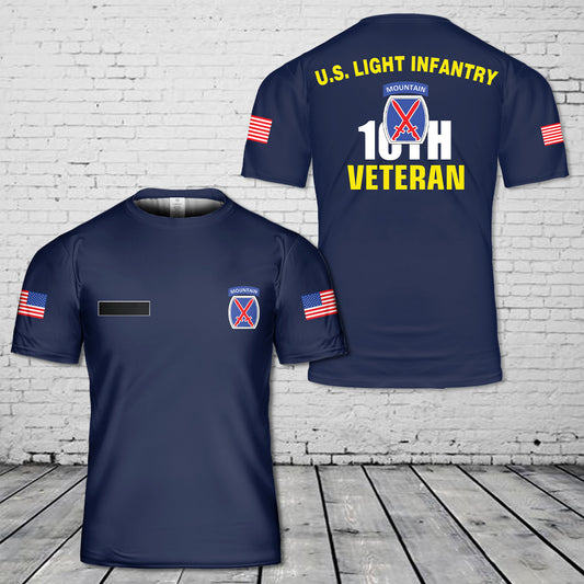 Custom Name US Army 10th Mountain Division Veteran T-Shirt 3D